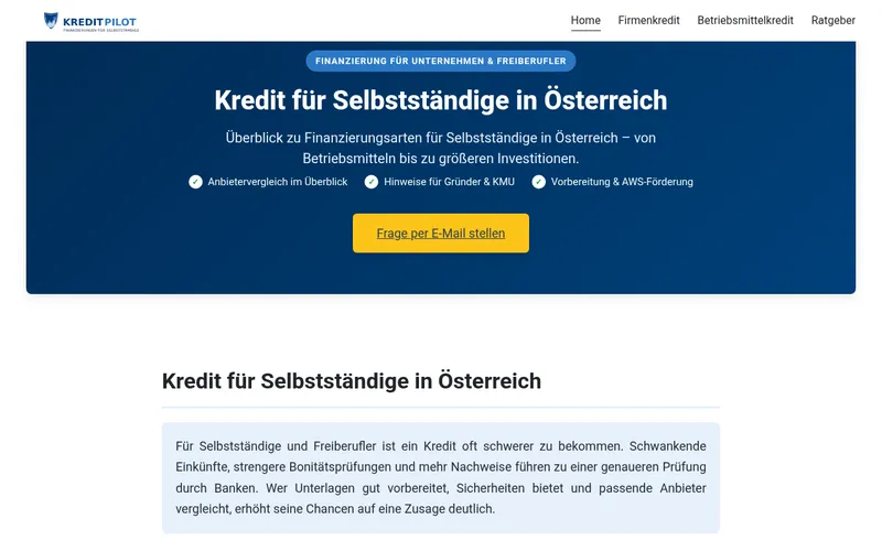 Proyecto propio: página web en alemán con información sobre créditos para autónomos y freelancers en Austria. – kredit-selbststaendige.at